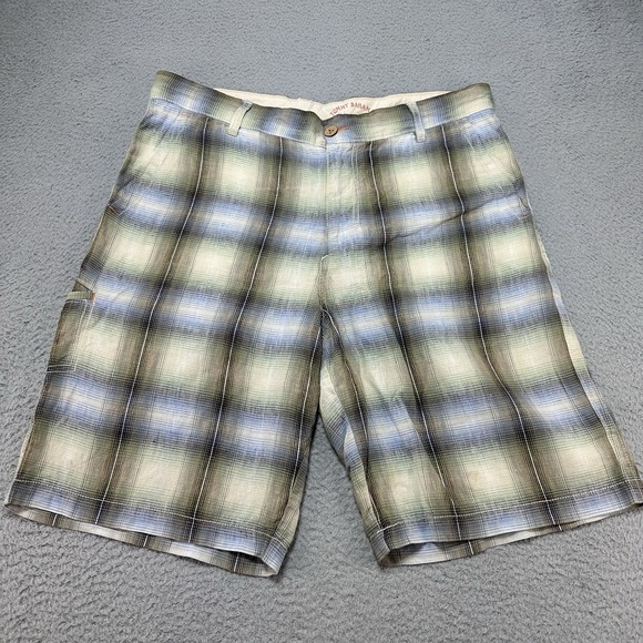 Tommy Bahama Shorts Mens 36 100%‎ Linen Plaid Relaxed Fit Casual Vacation Camp - Picture 1 of 16